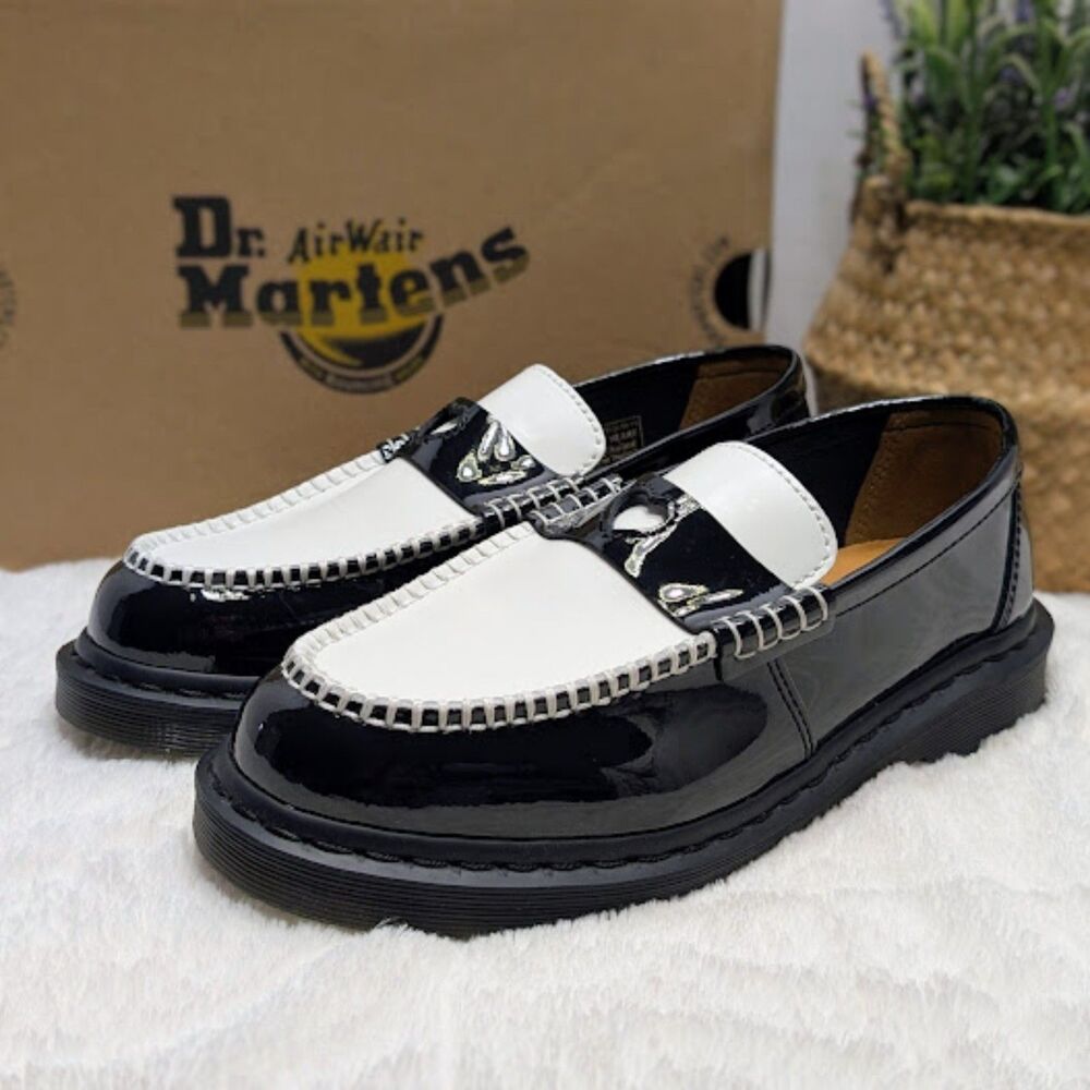 Dr. Martens Penton Heart Black & White Two-Tone Patent Leather Loafers UK 6 NIB - Picture 5 of 14
